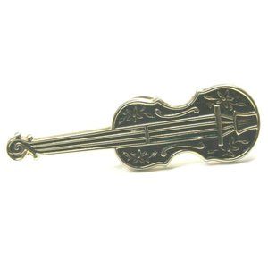 Lapel Pin Cello, Bass Guitar Gold w/ Black Floral Design - Music Lovers Gift